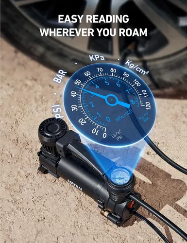 Miniatura 5 de AstroAI T3 Compresor de aire de alta resistencia 12V Compresor de aire portátil todoterreno con 1.97CFM, bomba de neumáticos de 120PSI con clips