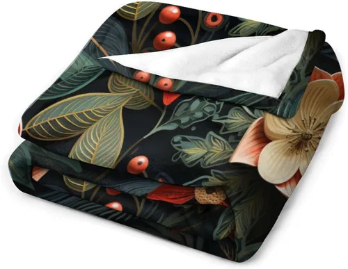 Miniatura 3 de Manta cálida de Navidad Folk Botanicals de microforro polar ultrasuave y cálida, acogedora manta ligera, manta rústica de vacaciones de 30 x 40