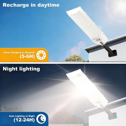 Miniatura 4 de Paquete de 2 farolas solares blancas, luz solar impermeable para exteriores con sensor de movimiento, luz de inundación con control remoto