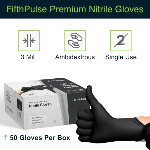 Miniatura 6 de Guantes desechables de vinilo negro, sin látex, tamaño pequeño, 50 unidades - Guantes quirúrgicos de grado médico y dental - Guantes de nitrilo sin