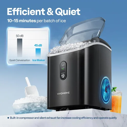 Miniatura 4 de VIVOHOME - Máquina de hielo de sobremesa 33 libras/día, máquina de hacer cubitos de hielo masticable tipo pepita con 10 bolsas de hielo