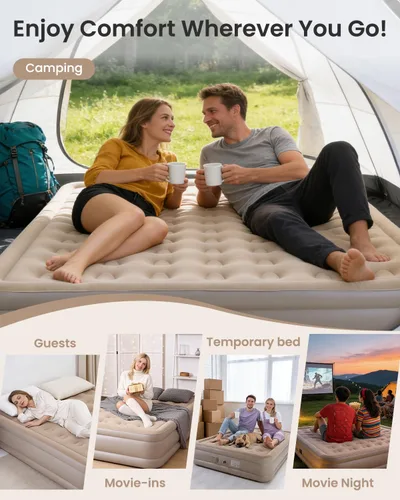 Miniatura 7 de Colchón de aire individual con bomba de batería de 2600 mAh, colchón inflable elevado de 16 pulgadas, colchón inflable portátil, cama de aire