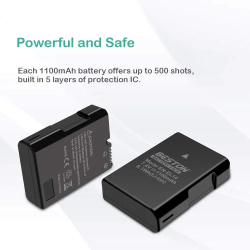 Miniatura 2 de BESTON Paquete de 2 baterías EN-EL14 / EN-EL14a y cargador USB rápido compatible con Nikon D3100 D3200 D3300 D3400 D3500 D5100 D5200 D5300 D5500