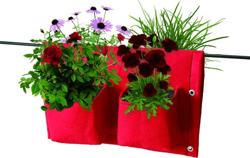 Miniatura 3 de VegTrug Jardinera de fieltro para balcón/riel, 4 bolsillos, color negro x3 Balcony rail planter, 4 pocket design, railing herb garden, flowers and