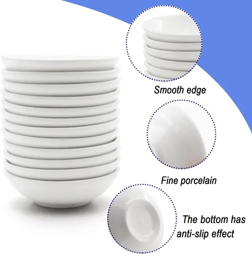 Miniatura 2 de Juego de 12 Platos de Salsa de Soja de Cerámica Blanca de 1.2 Oz, Juego de Mini Cuencos para Salsa, Juego de Mini Cuencos para Salsa, Mini Plato