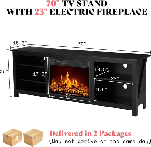 Miniatura 4 de AMERLIFE Soporte de TV con chimenea, centro de entretenimiento con textura de madera con chimenea eléctrica de 23 pulgadas, soporte