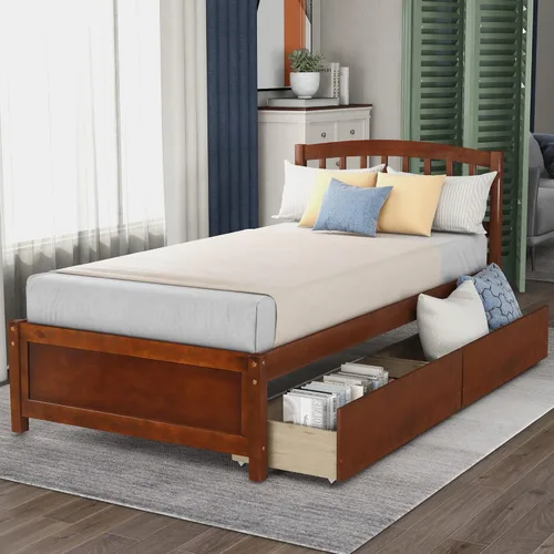 Miniatura 9 de Harper & Bright Designs Cama de plataforma de madera con cajones, marco de cama de tamaño individual con cabecero, cama de almacenamiento