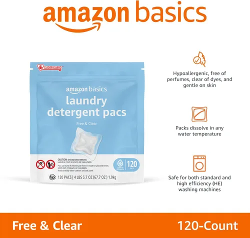 Miniatura 5 de Amazon Basics Cápsulas de detergente para ropa, hipoalergénico, sin fragancia ni colorantes, 120 unidades (nuevo empaque)
