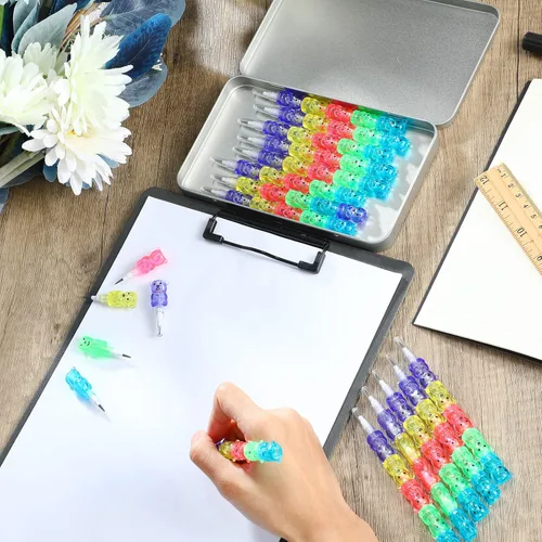 Miniatura 5 de Chinco 20 lápices apilables de plástico con forma de oso de punta apilable, 5 en 1, recuerdos de fiesta de colores para suministros de fiesta