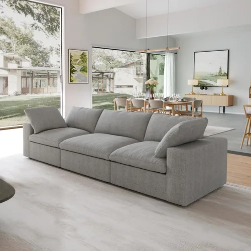 Miniatura 20 de Sofá modular Cloud de 79 pulgadas, sofá biplaza modular convertible con otomana de almacenamiento, sofá de tela de lino y algodón para sala