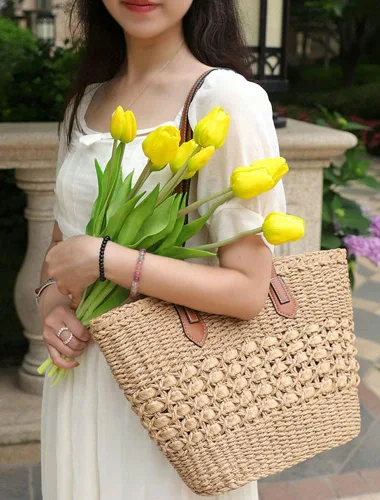 Miniatura 8 de Bolso de hombro de paja para mujer, grande, tejido de ratán, bolso de viaje de verano, playa, bolso hecho a mano con asa superior