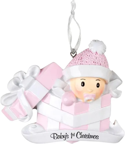 Miniatura 2 de Adorno de la primera Navidad del bebé 2025 – Bebé niña en el presente – Recuerdo personalizado de vacaciones – Adorno personalizado de mi primera
