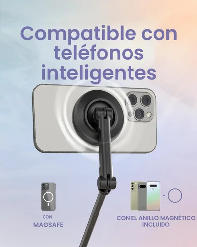 Miniatura 6 de KraftGeek Trípode magnético para teléfono con palo selfie automático de 66'' para iPhone MagSafe – con control remoto, trípode portátil para Negro