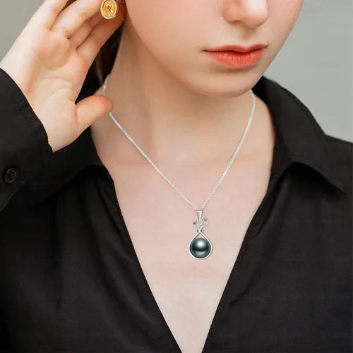 Miniatura 4 de Nonnyl Collares con colgante de perlas negras de Tahití real para mujer y plata esterlina 925 chapada en oro de 18 quilates de 9 a 0.394 in, joyería