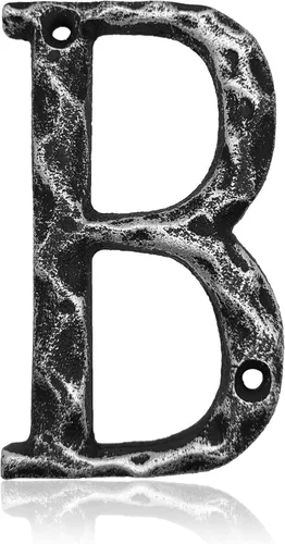 Números de casa de 5.5 pulgadas, número único de dirección de metal de hierro fundido para puerta exterior o delantera, acabado plateado antiguo