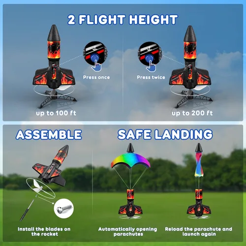 Miniatura 3 de Lanzacohetes, 200 pies de altitud de vuelo, kits de modelo de cohete con juego de lanzamiento, cohete volador ultra alto, juguete de cohete, Rojo