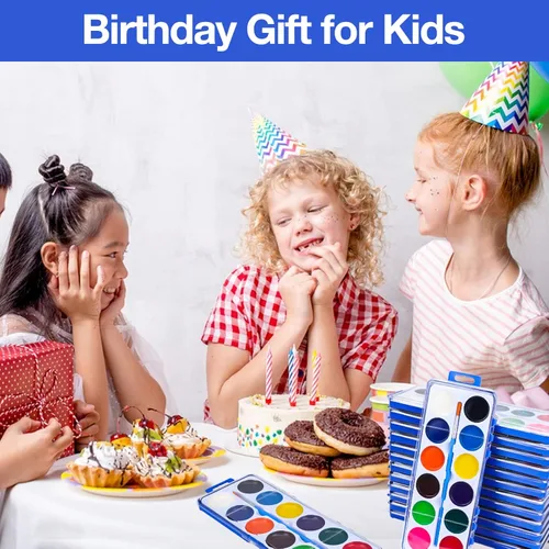 Miniatura 7 de Juego de 42 pinturas de acuarela para niños, 12 colores de acuarelas con pincel, juego de pintura de acuarela para niños para recuerdos de fiesta