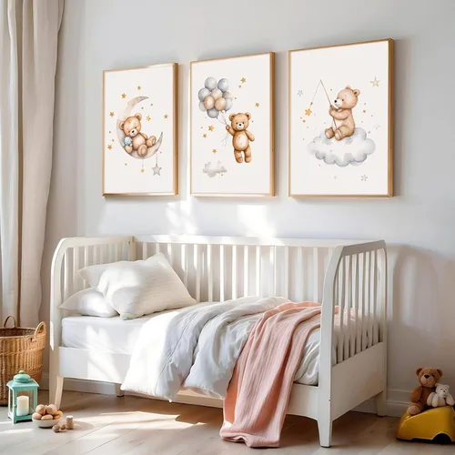 Miniatura 6 de Baccone Arte de pared para habitación de guardería con oso de peluche, póster para habitación de bebé niño o niña, decoración de pared de guardería
