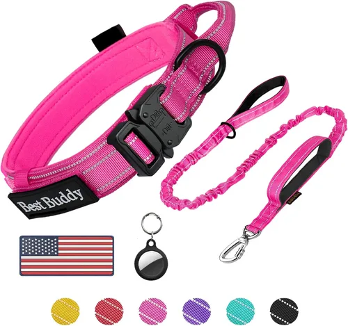 Miniatura 12 de AUBELL Collar táctico reflectante para perro, collares militares ajustables de servicio pesado K9 con asa y hebilla de metal de liberación rápida