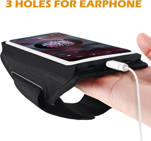 Miniatura 7 de Brazalete para correr con bolsa para auriculares, brazalete para teléfono celular para iPhone 17 16 15 Pro 14 Plus 13 11 XR, Galaxy S24/S10 Negro
