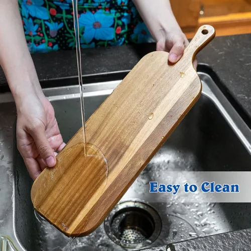 Miniatura 4 de Tabla de cortar de madera con asa, tabla larga de acacia para servir quesos de madera, tablas de charcutería, tabla de madera para alimentos, pan