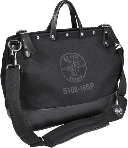 Bolsa de herramientas Klein Tools 510216SPBLK, bolsa de tela deluxe de 16 pulgadas y organizador grande con 13 bolsillos y correa para el hombro,