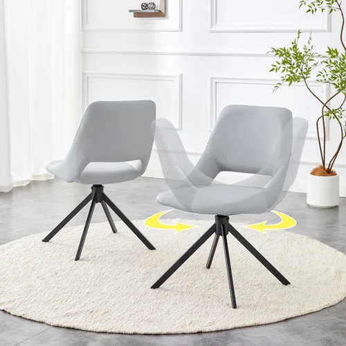 Silla decorativa sin brazos, silla de tocador sin ruedas, juego de 2 sillas de comedor | Retorno automático inteligente de 180°, respaldo
