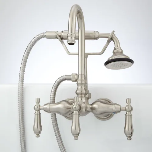 Signature Hardware 329529 Pasaia Grifo de llenado de bañera con patas de garra montado en la pared, incluye ducha de mano estilo teléfono