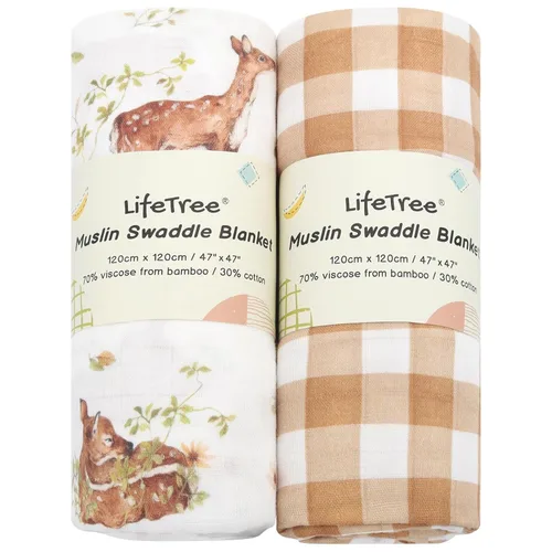 Miniatura 13 de LifeTree Mantas de muselina para envolver bebés, paquete de 2 mantas de recepción para niños y niñas, 70% viscosa de bambú y 30% algodón