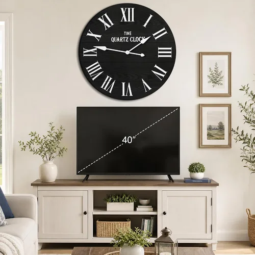 Miniatura 4 de ARTPOWER Reloj de pared grande de granja, reloj de pared Shiplap de 35.5 pulgadas con número romano, casi sin tictac, relojes de pared redondos