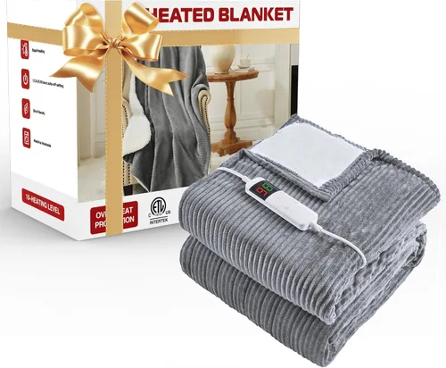 Manta eléctrica térmica de 50 x 60 pulgadas, manta térmica suave, cálida y gruesa para invierno frío, temporizador de 5 posiciones y 10 ajustes de