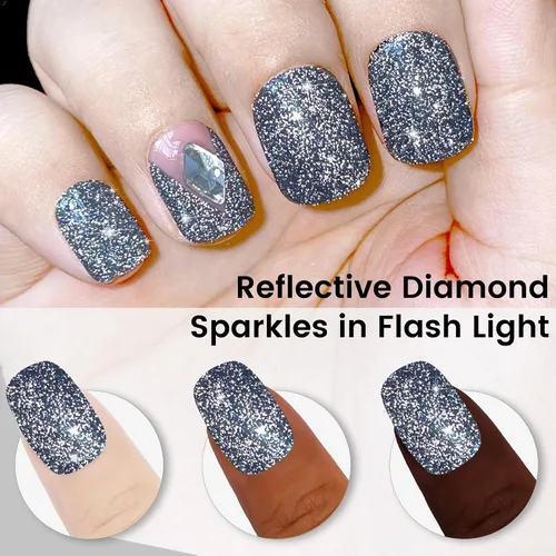 Miniatura 8 de YTD Likomey - Esmalte de uñas de gel con purpurina reflectante, 0.5 fl oz (15 ml), color negro con destellos de diamante, tono azul oscuro