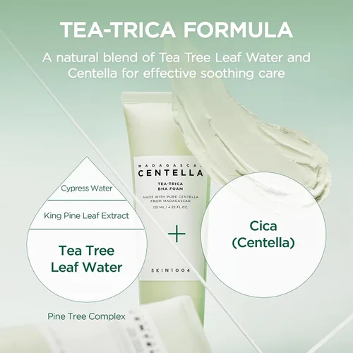 Miniatura 4 de SKIN1004 Tea-Trica BHA Foam 4.22 fl.oz, 125ml, removedor de maquillaje, limpiador facial coreano con Centella Asiática y árbol de té, limpiador