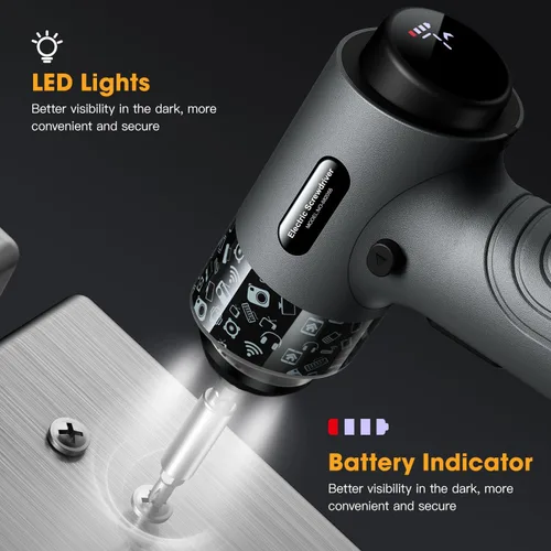 Miniatura 5 de Destornillador eléctrico inalámbrico, juego de herramientas de reparación recargable de potencia de 3.7 V con 32 puntas, pantalla digital, ajuste