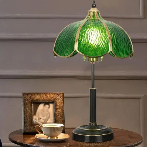 Miniatura 2 de Desk Light Vintage Glass Table Lamp Bedroom Study Living Room Brass Stained Nightstand Lamps for Home Office(Red,Small)