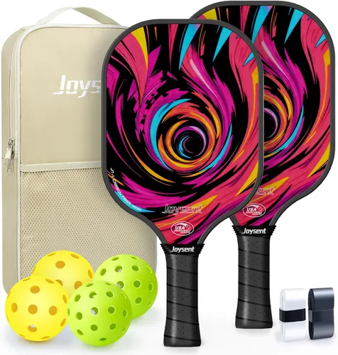 Miniatura 10 de Juego de 2 palas de pickleball aprobadas por USAPA de fibra de carbono con raquetas de pickleball para principiantes, bolas de pepinillo