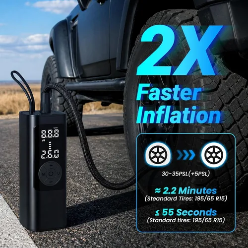 Miniatura 3 de FamilyKit Compresor de aire portátil para inflador de neumáticos, bomba de aire inalámbrica de 6000 mAh, 150 PSI, inflado rápido 24L/min, 4 modos