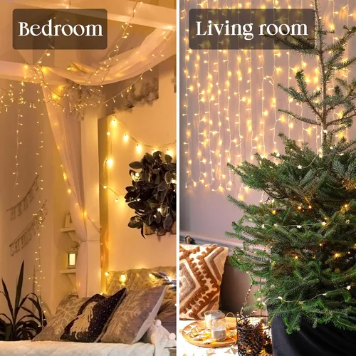 Miniatura 4 de Selarlyt 100 luces LED de Navidad para interiores y exteriores, luces blancas cálidas para árbol de Navidad, cable transparente, 39 pies, tira