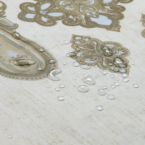 Miniatura 2 de Cortina de ducha de tela, estampado beige y tostado, cortinas de ducha con patrón de damasco bohemio de cachemira para baño, cortinas de baño Hudson