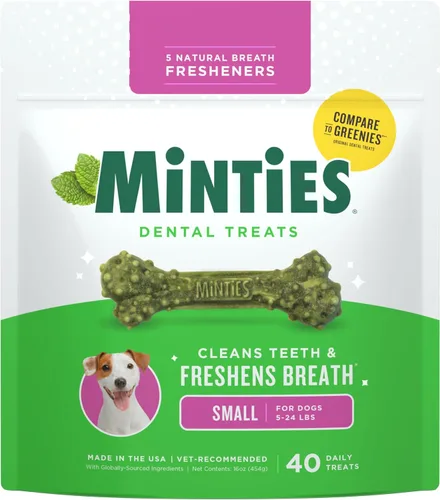 Miniatura 10 de Minties Golosinas dentales en hueso para perros, Golosinas dentales pequeñas para perros, 5-25 libras, Limpian dientes, Combaten el mal aliento