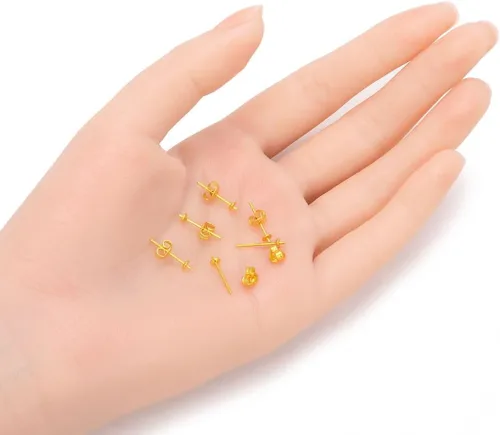 Miniatura 3 de Adabele 200 postes hipoalergénicos chapados en oro amarillo de 18 quilates de 0.118 pulgadas, taza de perlas pequeñas, 200 piezas de espaldas