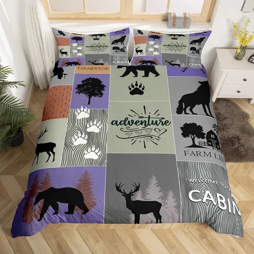 Miniatura 8 de Manfei Juego de funda de edredón de aventura, tamaño individual, funda de edredón rústica con 1 funda de almohada, juego de ropa de cama de retazos