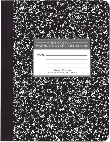 Miniatura 7 de ROARING SPRING Cuaderno de composición de tapa dura, libro de comp de mármol negro, 9.75 x 7.5 pulgadas, con rayas universitarias con margen, 100