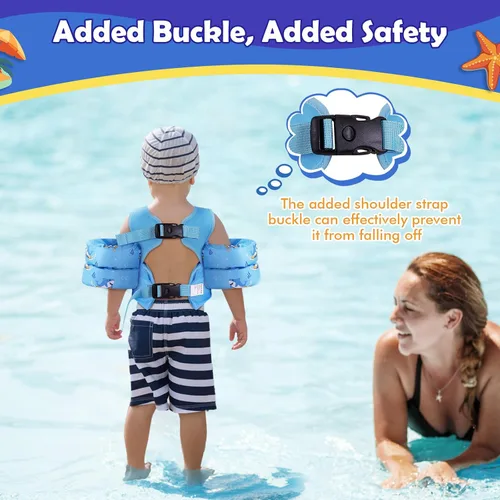 Miniatura 3 de MoKo Chaleco de natación para niños pequeños de 13-30/20-50/22-66 libras, flotadores de brazo de natación de dibujos animados, alas de agua, Surfing