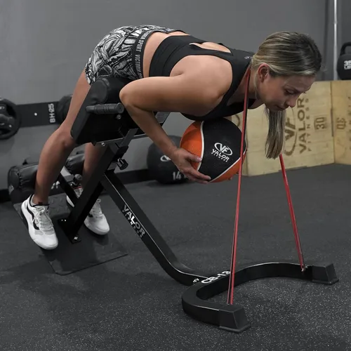 Miniatura 3 de Valor Fitness Silla romana ajustable con clavijas de banda de resistencia para entrenamientos de núcleo, isquiotibiales y abdominales, máximo 250