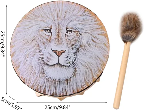 Miniatura 3 de Tambor de chamán león con diseño de tambor etéreo hecho a mano, tambor chamánico siberiano, batería de música para el hogar, adorno con palillo