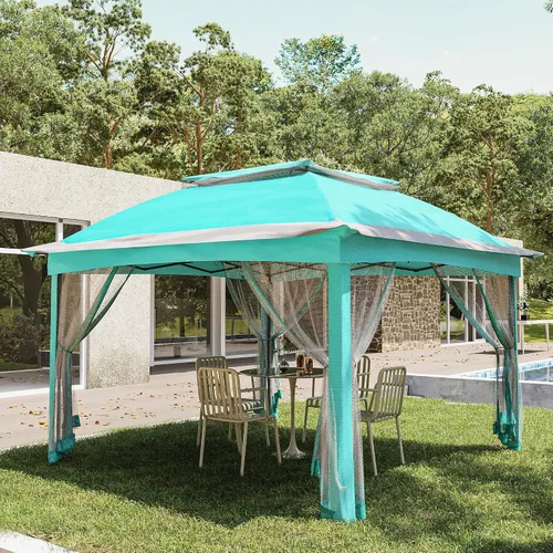 Miniatura 11 de Joyside Cenador desplegable de 11 x 11 pies para patio con paredes laterales y mosquitera, tienda de campaña para exteriores para bodas (beige)