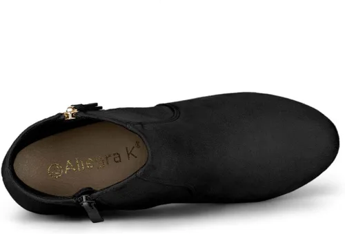 Miniatura 5 de Allegra K Botines de tacón grueso con cremallera lateral y plataforma baja para mujer