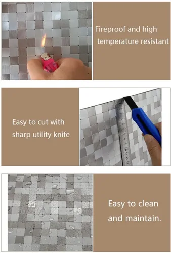 Miniatura 5 de XUANINY 10 hojas de azulejos de aluminio de superficie negra para loseta en muro para cocina