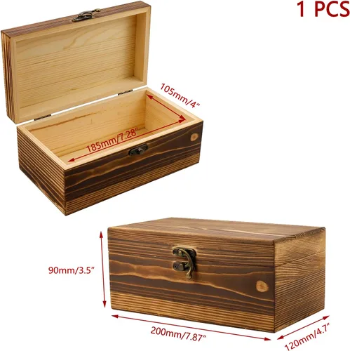 Miniatura 2 de Caja de madera KUMGROT con tapa con bisagras - Caja de regalo vintage con superficie escribible, caja de almacenamiento de madera maciza hecha a